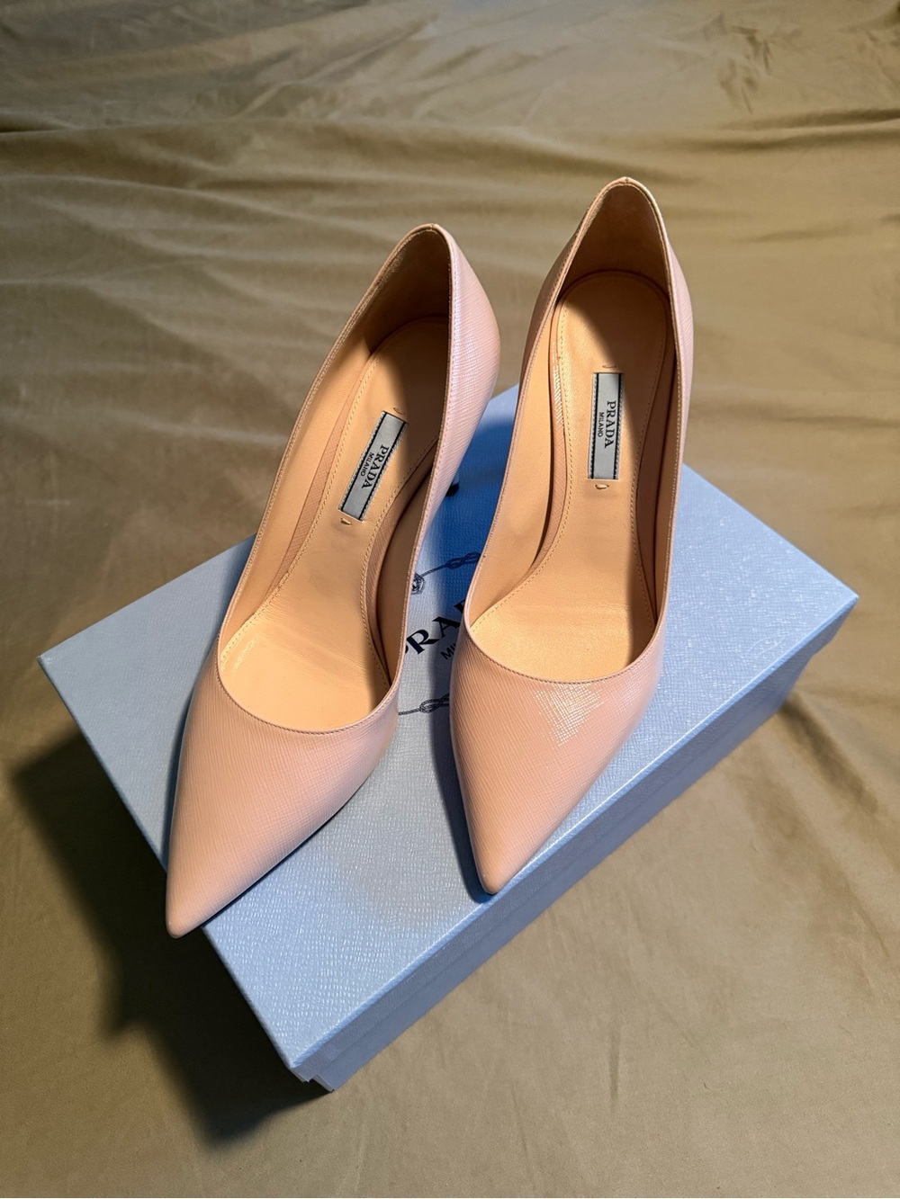 Prada Nude Pointed-Toe Leather Pumps